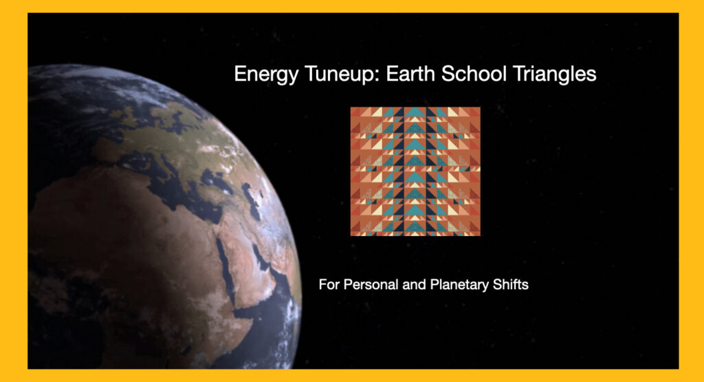 Picture of Earth in space with triangles of moving energy
